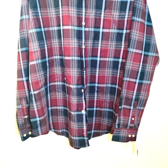 NWT Haggar Long Sleeve Button Stretch Men XXL Western Shirt Plaid Blue Dress Y2K - Picture 4 of 12